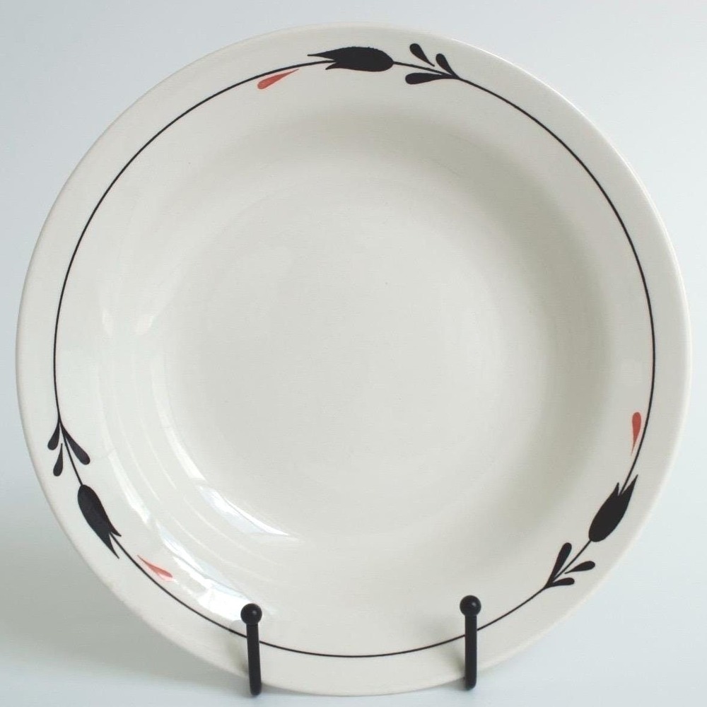 Oxford‎ Brazil Floral Vine Ceramic Soup Pasta Bowl Cream Black Coral 9 Inch